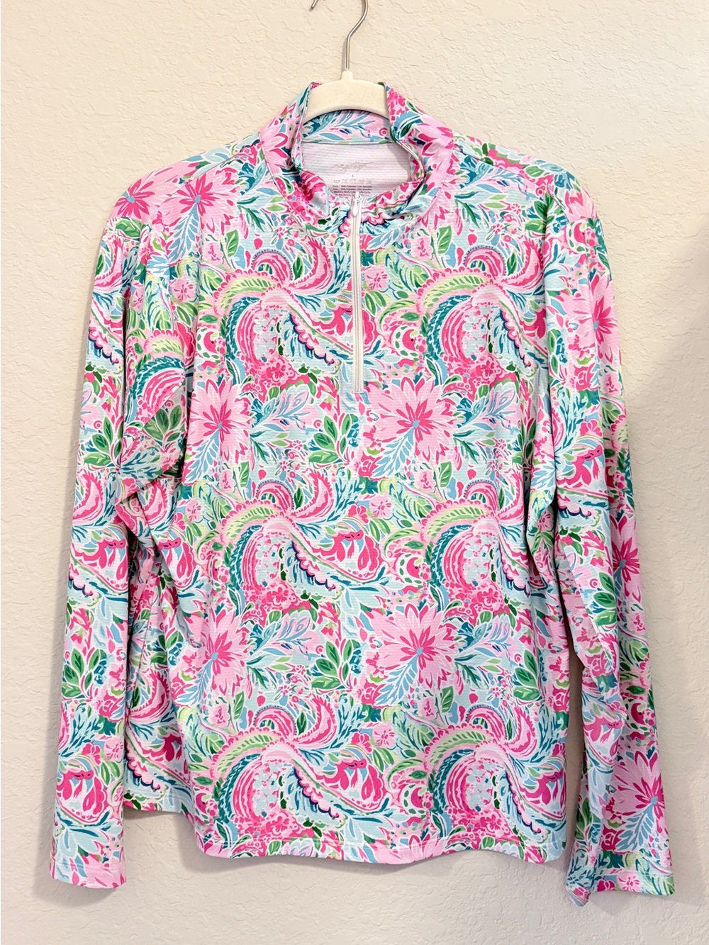 Gottex Pickleball : Women’s Pink Floral Quarter-Zip Performance Top